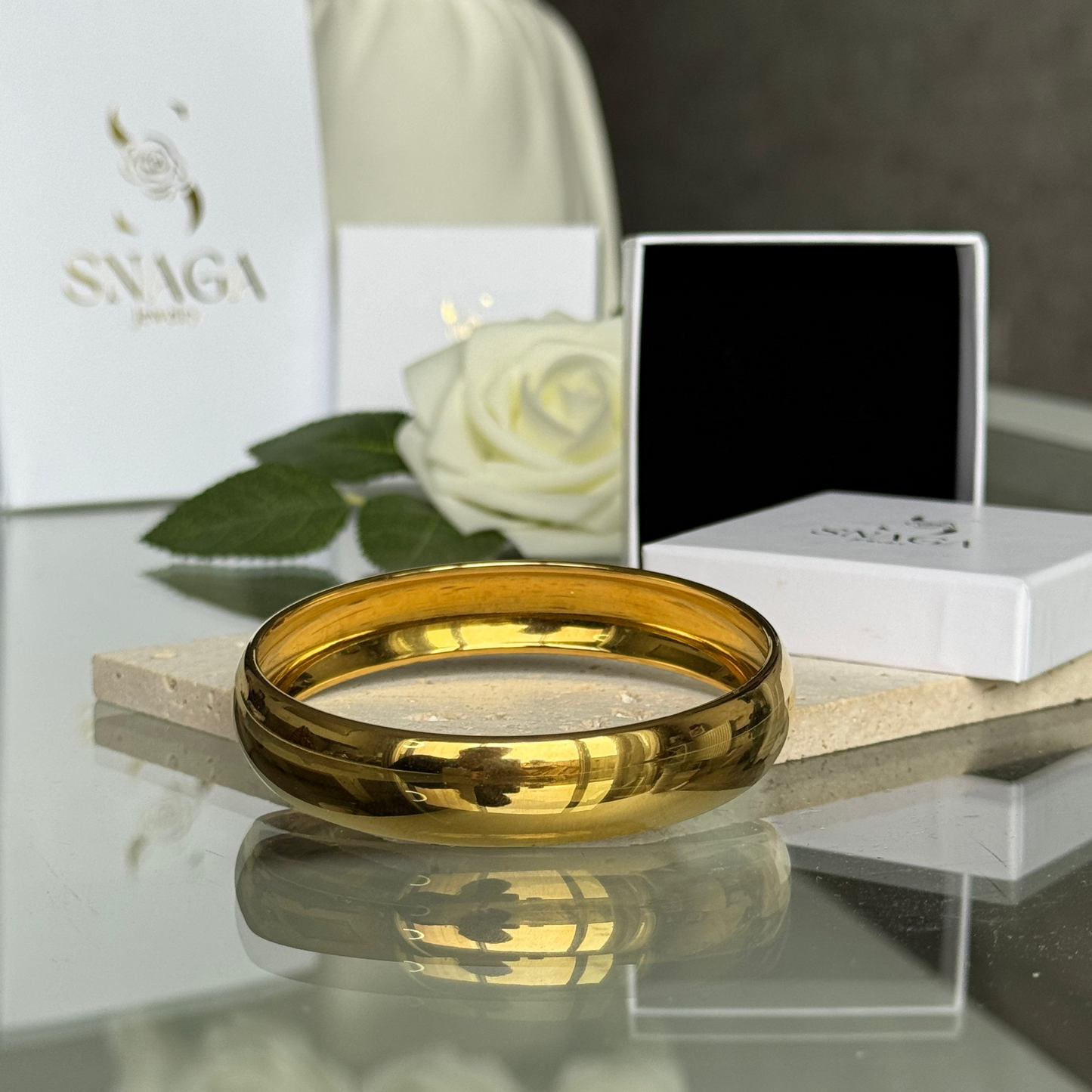 CELINE - Bracelet jonc large en acier Inoxydable Doré