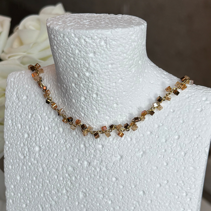 CLEMENTINE - Collier en acier Inoxydable doré et perles orangées