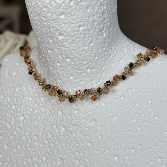 CLEMENTINE - Collier en acier Inoxydable doré et perles orangées