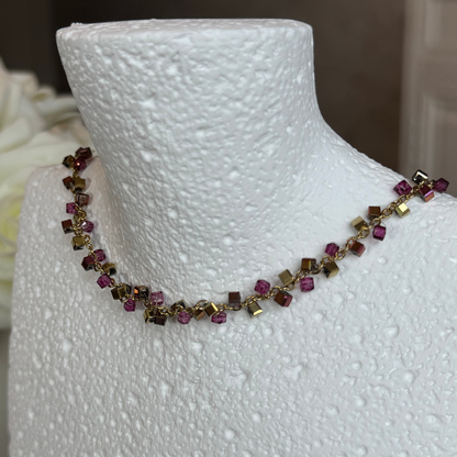CLEMENTINE - Collier en acier Inoxydable doré et perles roses