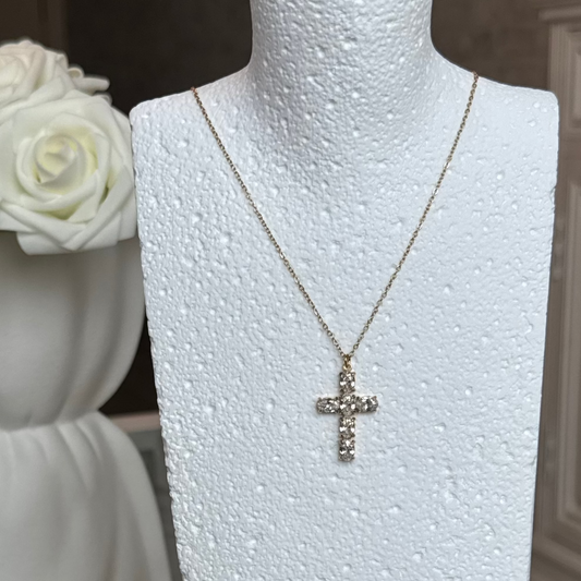 MARIA - Collier en acier Inoxydable avec pendentif croix doré et zircon