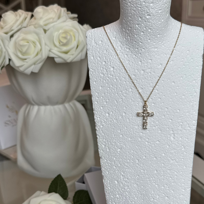 MARIA - Collier en acier Inoxydable avec pendentif croix doré et zircon