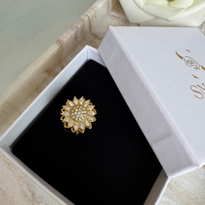 MARGAUX - Bague anti-stress en acier Inoxydable doré - fleur tournante