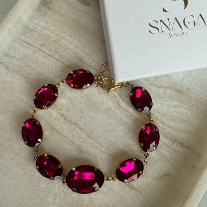 EMILIE - Bracelet en acier Inoxydable Doré – Strass fushsia