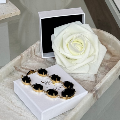 EMILIE - Bracelet en acier Inoxydable Doré – Strass noir