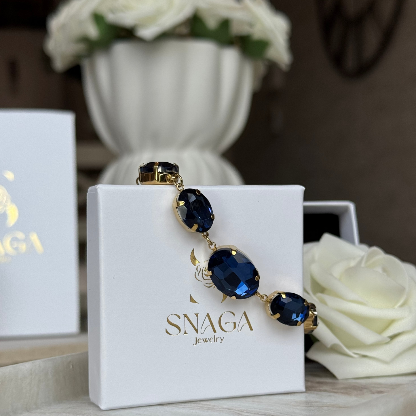 EMILIE - Bracelet en acier Inoxydable Doré – Strass bleu