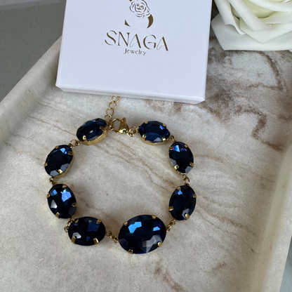 EMILIE - Bracelet en acier Inoxydable Doré – Strass bleu