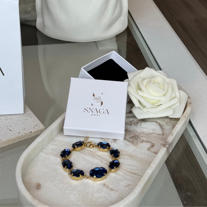 EMILIE - Bracelet en acier Inoxydable Doré – Strass bleu