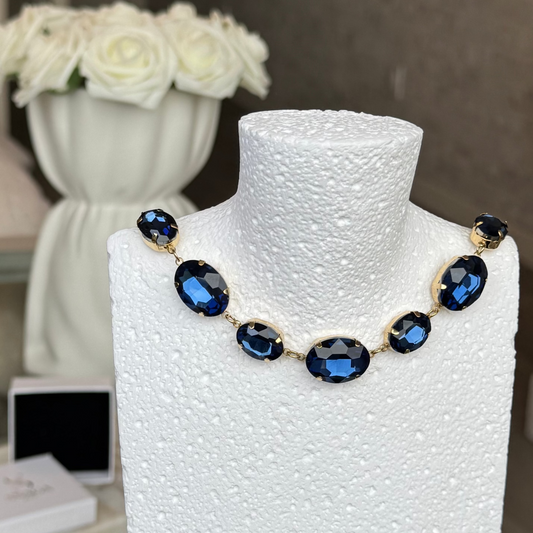 EMILIE - Collier en acier Inoxydable Doré – Strass bleu
