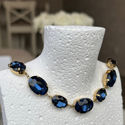 EMILIE - Collier en acier Inoxydable Doré – Strass bleu
