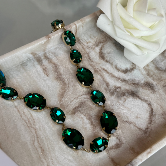 EMILIE - Collier en acier Inoxydable Doré et strass vert