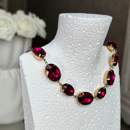 EMILIE - Collier en acier Inoxydable Doré – Strass fushia