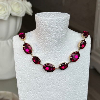 EMILIE - Collier en acier Inoxydable Doré – Strass fushia