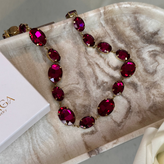 EMILIE - Collier en acier Inoxydable Doré – Strass fushia