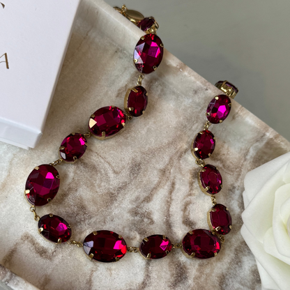 EMILIE - Collier en acier Inoxydable Doré – Strass fushia