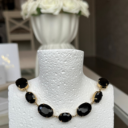 EMILIE - Collier en acier Inoxydable Doré – Strass noir