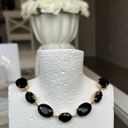 EMILIE - Collier en acier Inoxydable Doré – Strass noir