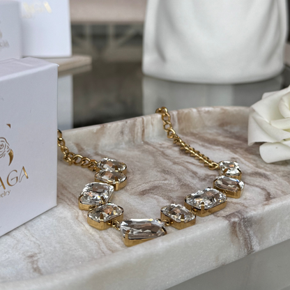 SANAA - Collier en acier Inoxydable Doré – Strass transparent