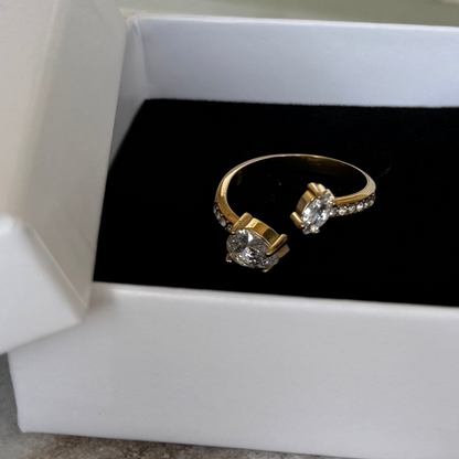 ISALYS - Bague asymétrique en acier Inoxydable doré et strass