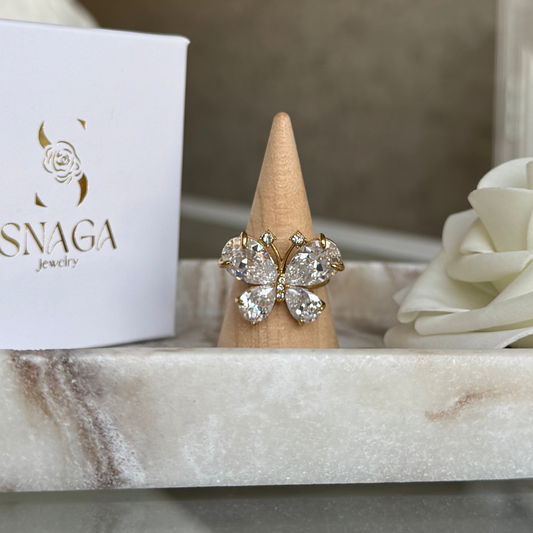 JOHANNA - Bague en acier Inoxydable doré - motif papillon