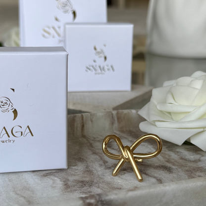 FAUSTINE - Bague en acier Inoxydable doré avec gros noeud