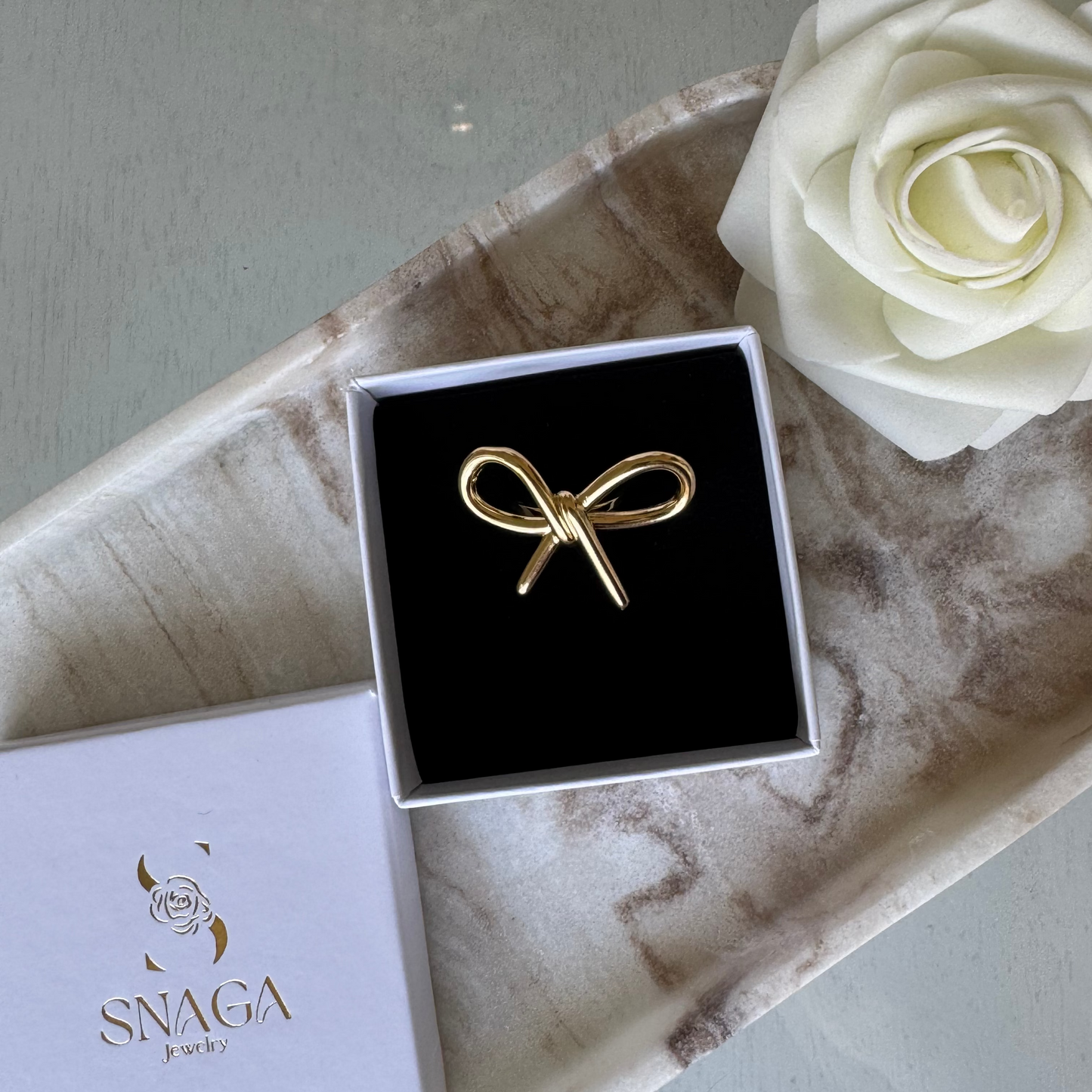 FAUSTINE - Bague en acier Inoxydable doré avec gros noeud