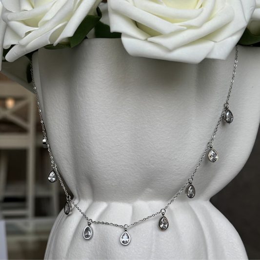 VALENTINE - Collier en acier Inoxydable argenté et zircon transparent