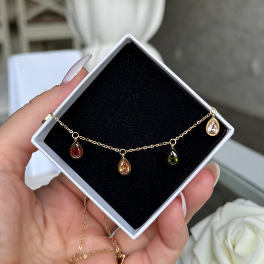 VALENTINE - Collier en acier Inoxydable doré et zircon multicolore