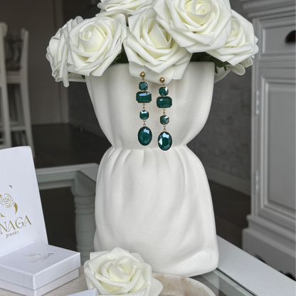JASMINE - Boucles d'oreilles pendantes en acier Inoxydable doré - vert