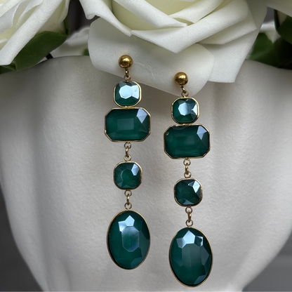 JASMINE - Boucles d'oreilles pendantes en acier Inoxydable doré - vert