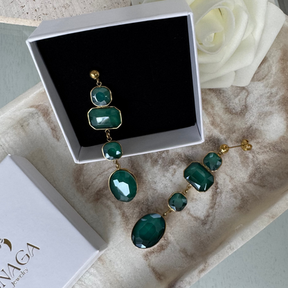 JASMINE - Boucles d'oreilles pendantes en acier Inoxydable doré - vert