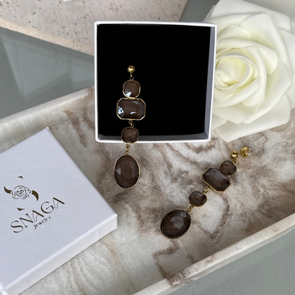 JASMINE - Boucles d'oreilles pendantes en acier Inoxydable doré - taupe