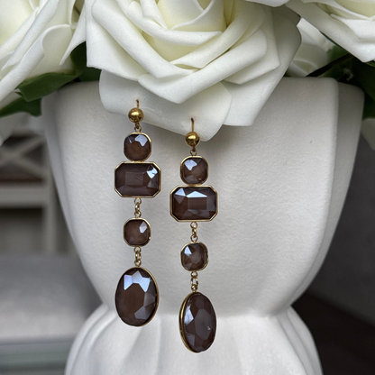 JASMINE - Boucles d'oreilles pendantes en acier Inoxydable doré - taupe