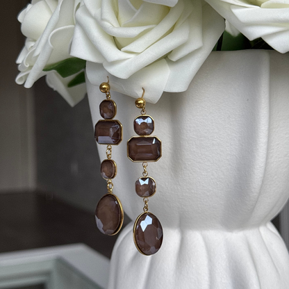 JASMINE - Boucles d'oreilles pendantes en acier Inoxydable doré - taupe