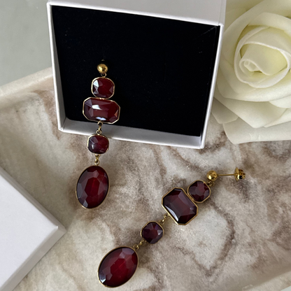 JASMINE - Boucles d'oreilles pendantes en acier Inoxydable doré - rouge