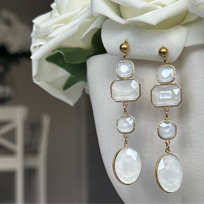 JASMINE - Boucles d'oreilles pendantes en acier Inoxydable doré - blanc