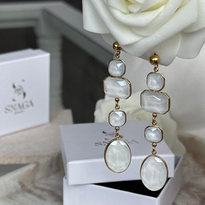 JASMINE - Boucles d'oreilles pendantes en acier Inoxydable doré - blanc