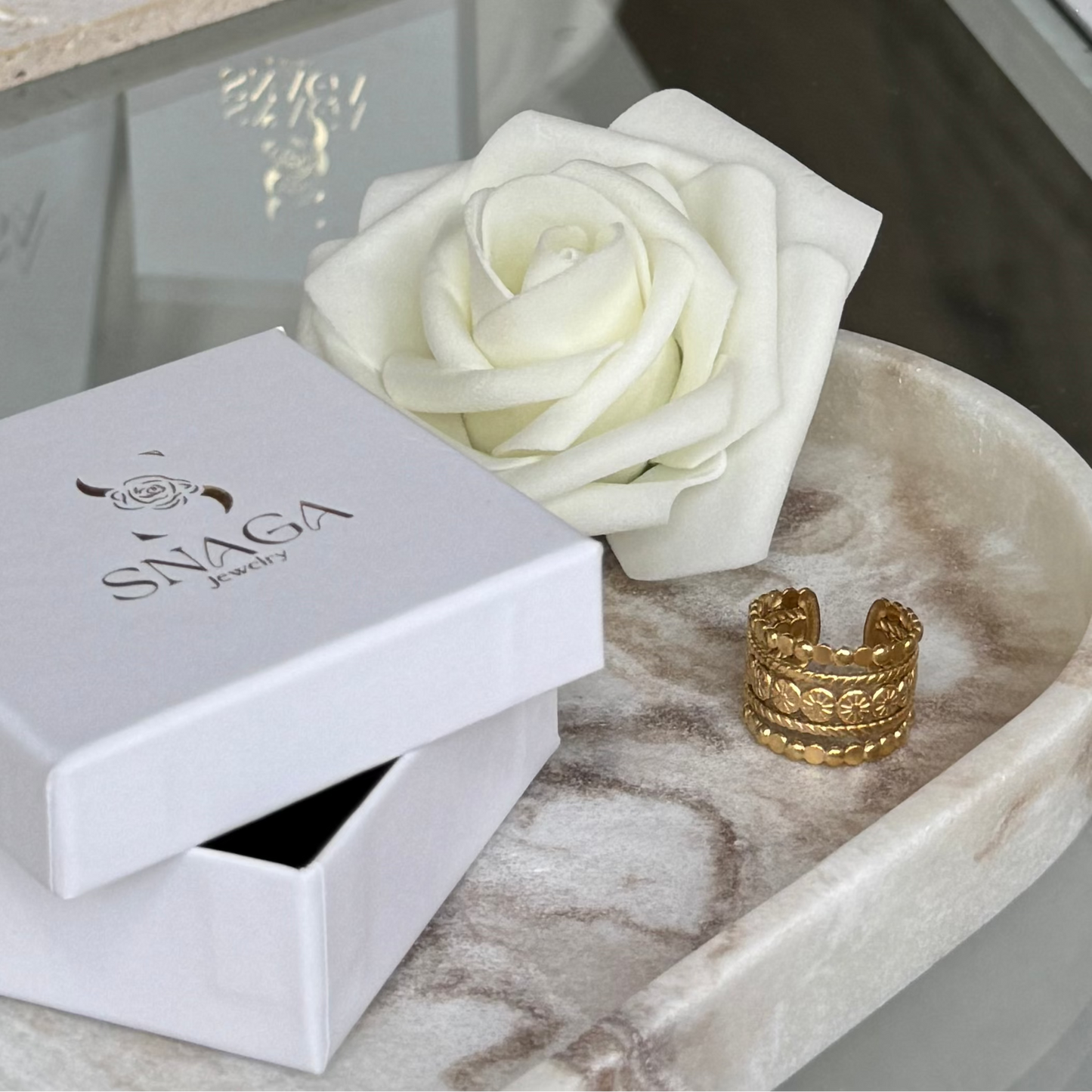 YOANA - Bague large en acier Inoxydable doré