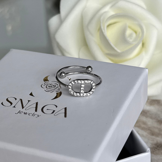 LAORA - Bague en acier Inoxydable argenté et strass