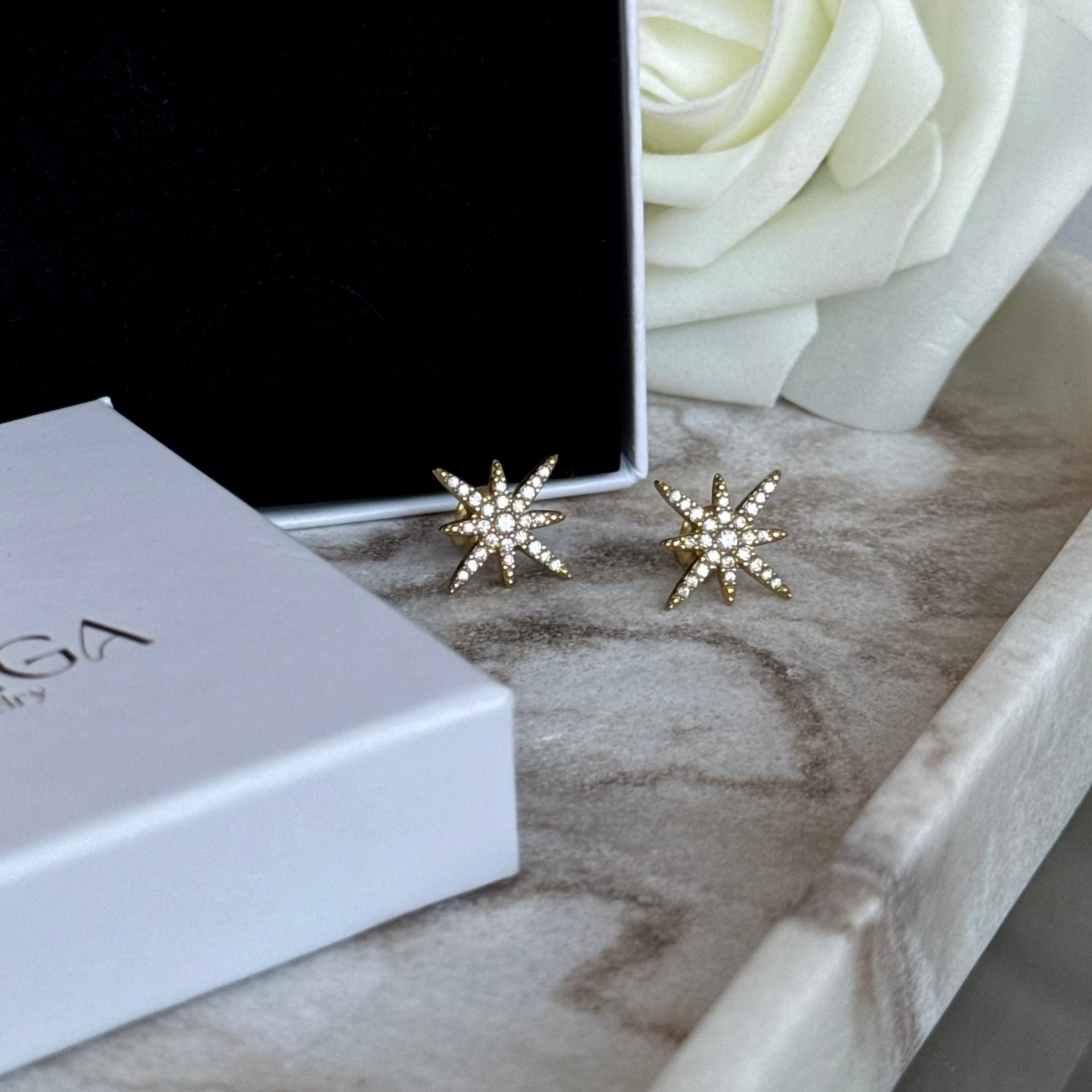 LOUISE - Boucles d'oreilles en acier Inoxydable doré - étoile et strass