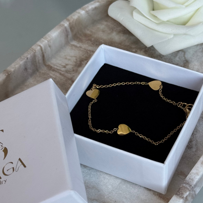 AURORE - Bracelet création en acier Inoxydable doré et pendentifs cœur