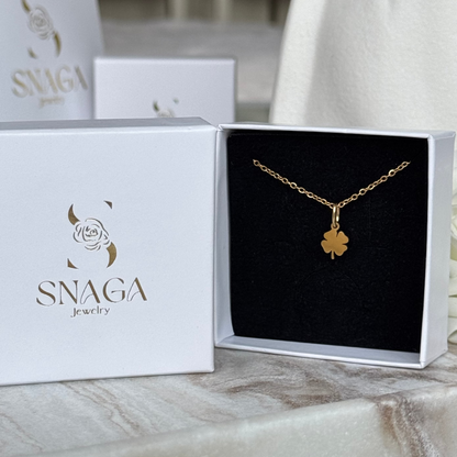 EDEN - Collier création en acier Inoxydable Doré et pendentif trèfle