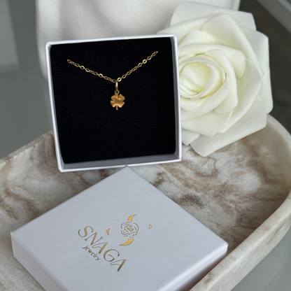 EDEN - Collier création en acier Inoxydable Doré et pendentif trèfle