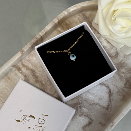 ELENA - Collier création en acier Inoxydable doré et perle œil de protection