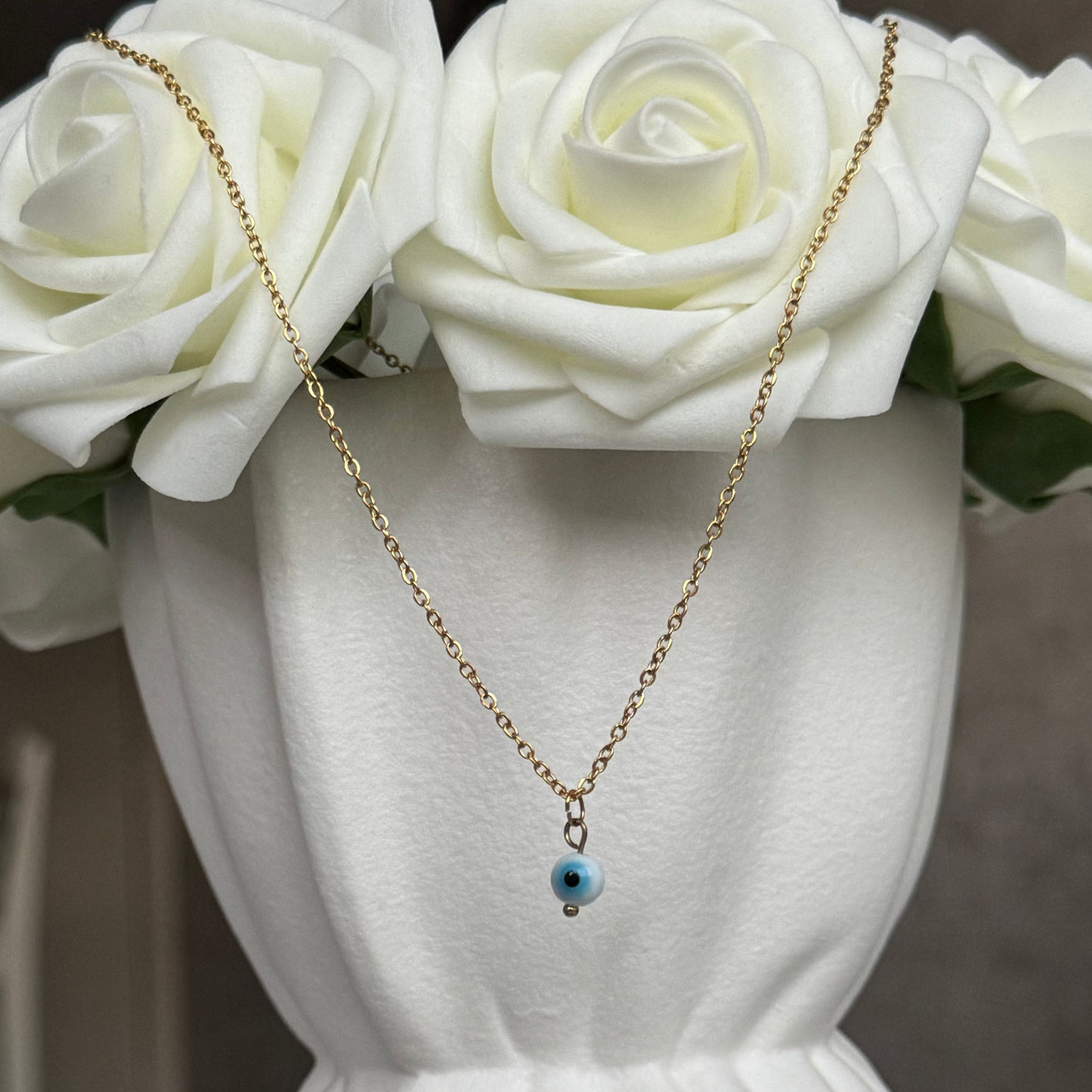 ELENA - Collier création en acier Inoxydable doré et perle œil de protection