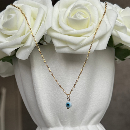 ELENA - Collier création en acier Inoxydable doré et perle œil de protection