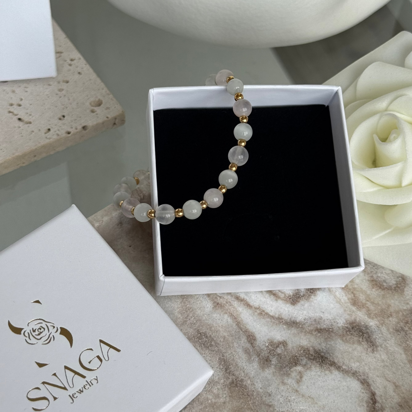 DANIELLA - Bracelet création en perle en acier Inoxydable Doré